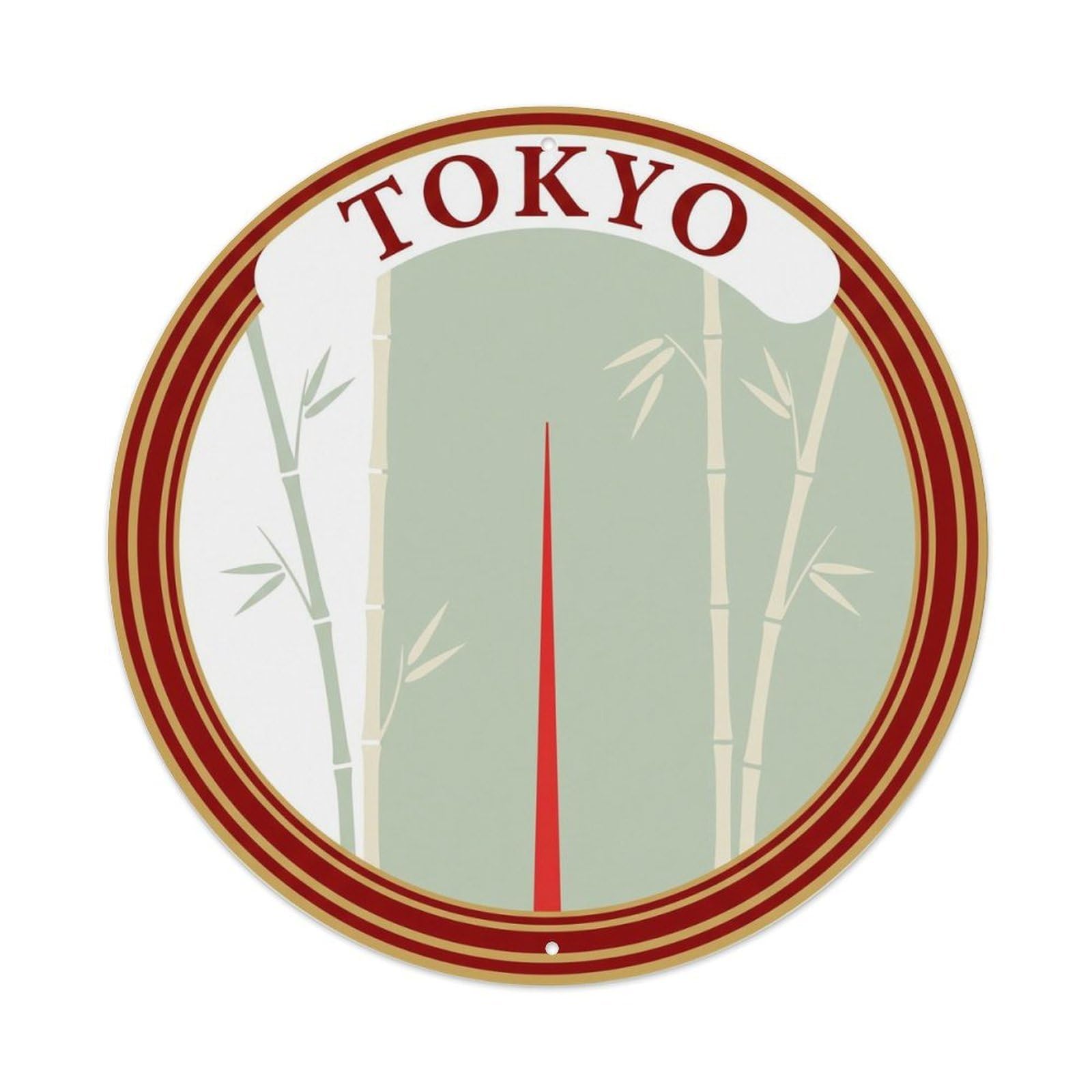 Olyhtr 8X8inch Classic Style Tokyo Tower Bamboo Grove City Travel Japan Sage Red Metal Tin Sign