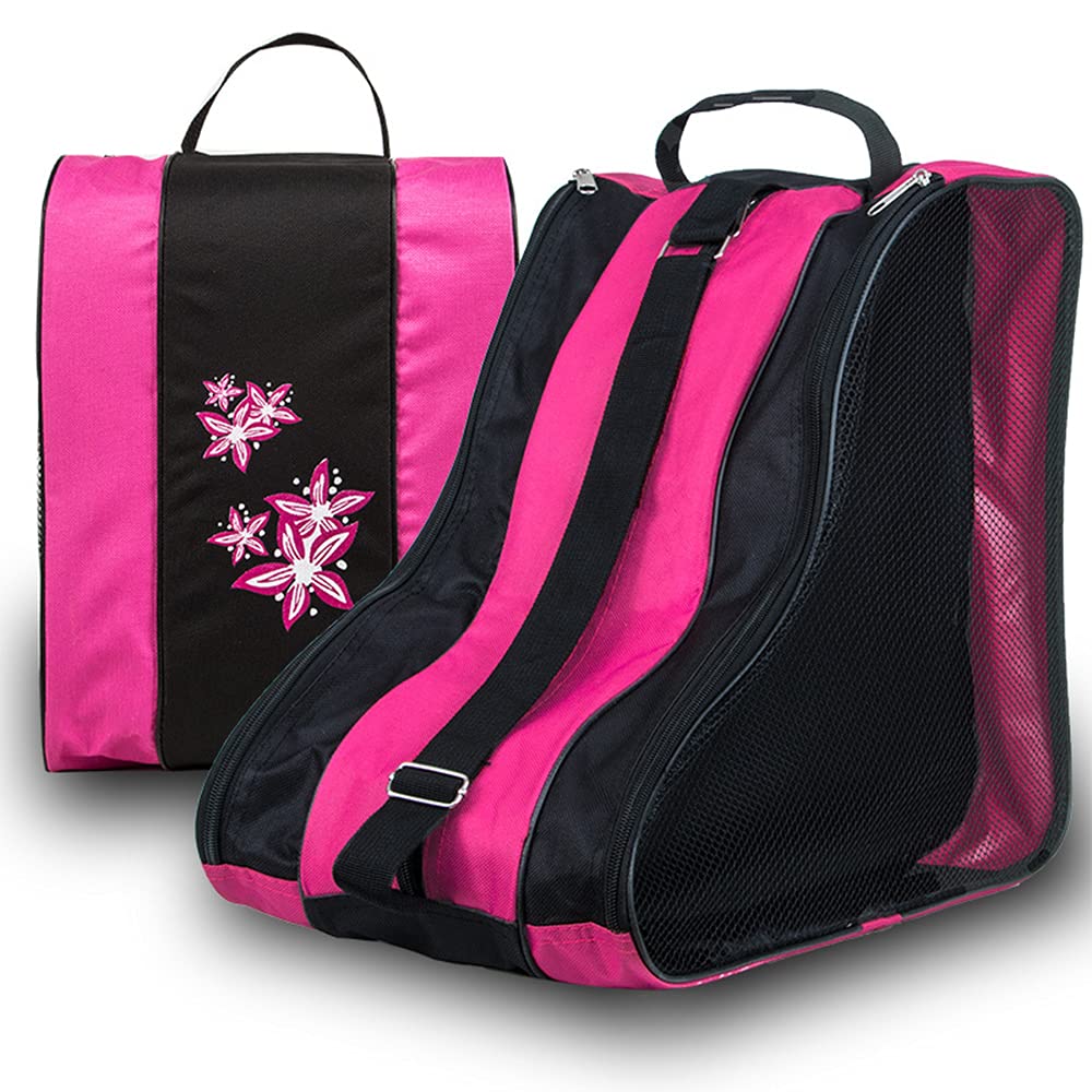 Eummy Kids Ice Skate Bag Unisex Roller Skates Bag with Adjustable Shoulder Strap Inline Skate Carry Bag Breathable Oxford Cloth Skate Shoes Carry Case Roller Skate Accessories (Pink)