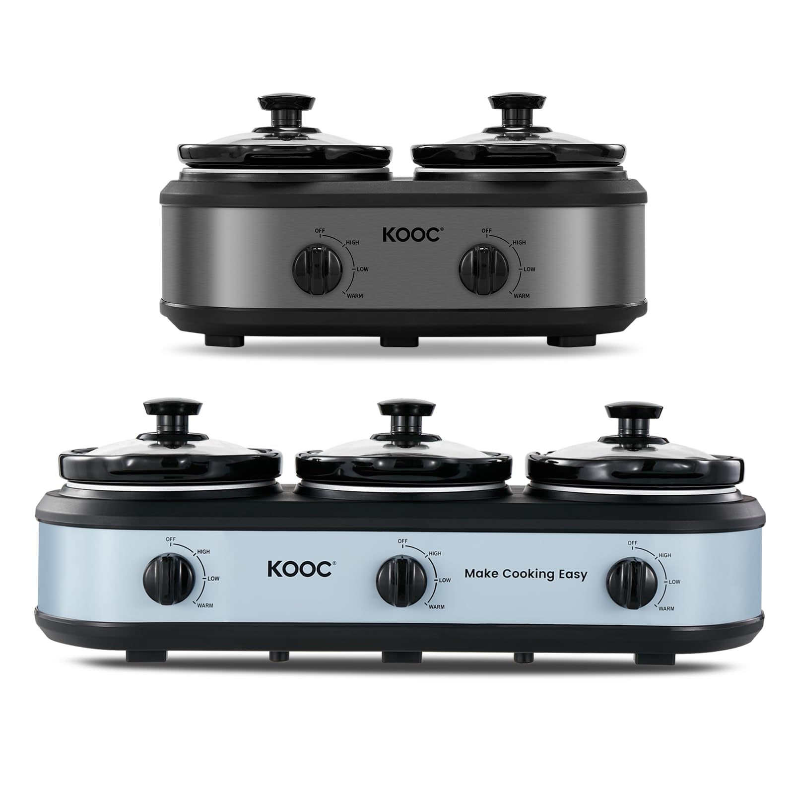 KOOC Double Small Slow Cooker 2x1 25 Quart Individual Temp Control Grey Round Triple Slow Cooker Buffet Server