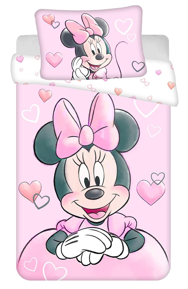 Jerry Fabrics Minnie Puderrosa Bettwäsche-Set für Baby- oder Juniorbett, 100% Baumwolle, Bettbezug 100 x 135 cm + Kissenbezug