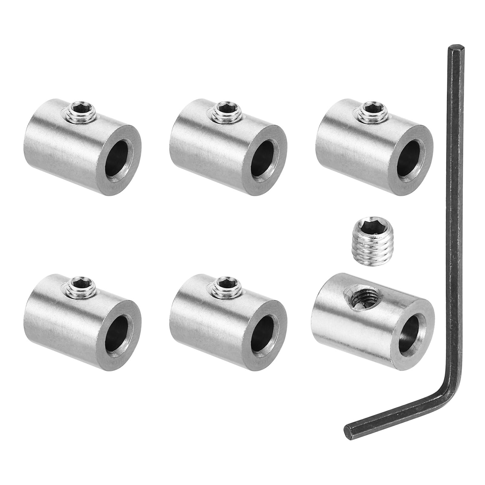 PATIKIL Abrazadera de Cable 6mm Agujero Alambre Cuerda Clips Juego 6uds 304 Inoxidable Acero Único Agujero Bloqueo Cable Abrazaderas Clip con M5 Hexagonal Tornillo Llave para Cable Plata