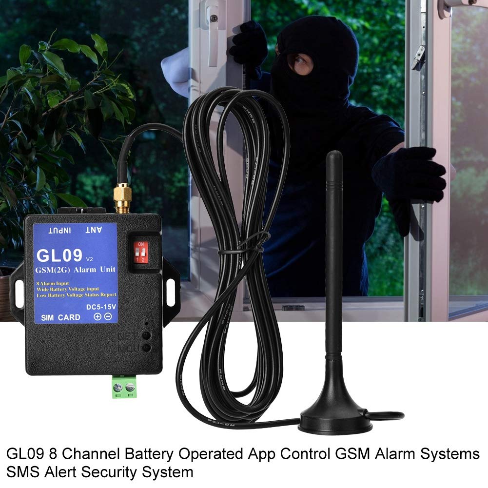 GSM-Alarmsystem GL09, 8 Kanäle, batteriebetrieben, Anwendungssteuerung, SMS-Alarm, Sicherheitssystem, SMS-Alarmsystem für die Sicherheit von Heimlagern