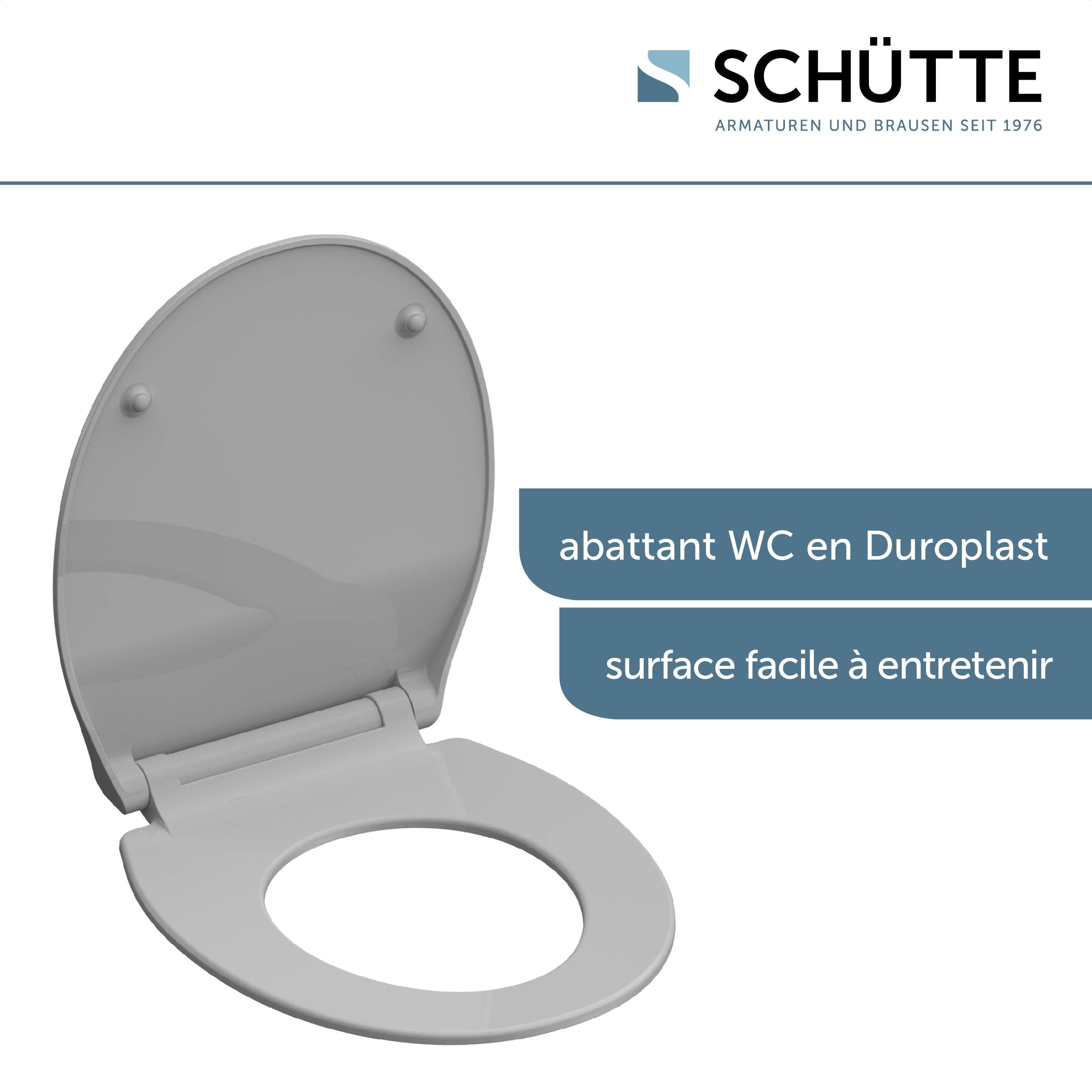 Schütte SLIM 82702, Abattant WC en Duroplast avec système d'abaissement automatique et fonction détachable, compatible avec la majorité des cuvettes WC, Gris