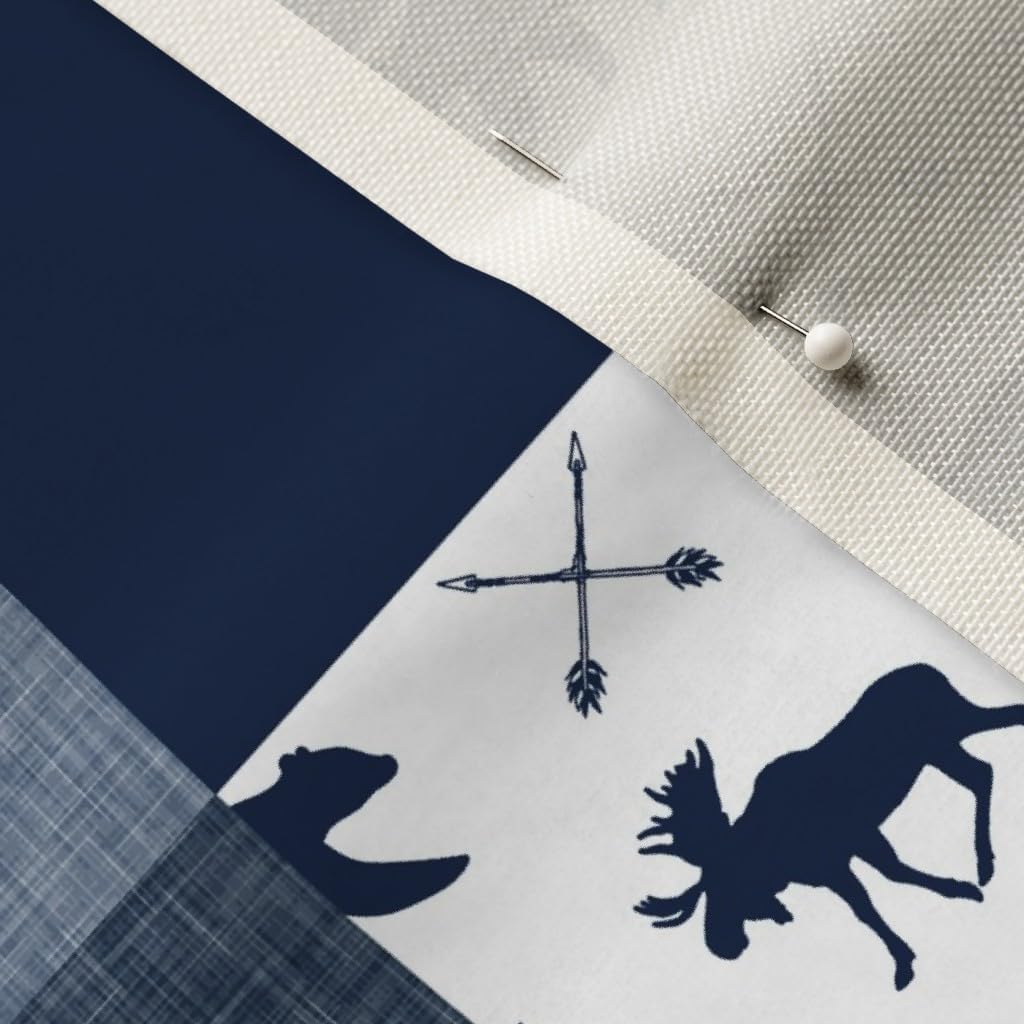 Spoonflower Fabric - Navy Blue, Woodland, Bear, Moose, Deer, Mountain, Wholecloth, Cheater Printed on Upholstery Velvet Fabric Fat Quarter - Upholstery Home Decor Bottomweight Apparel