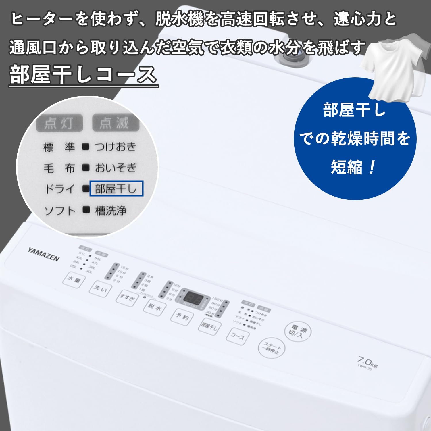 Amazon | [山善] 全自動 洗濯機 7kg YWM-70(W) ホワイト 一人暮らし 