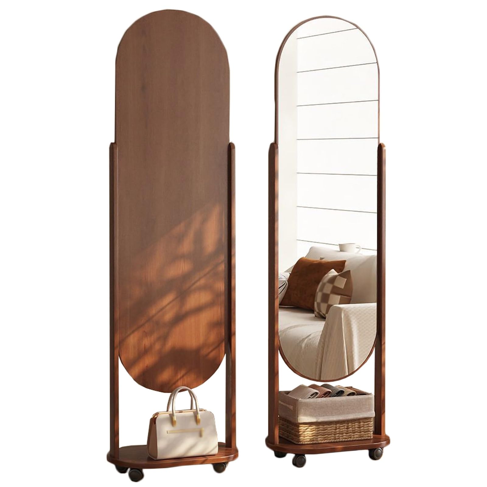 FGXHHS Vanity Mirror Oval Mirrors Full Length Decorative for Bedroom Living Room Bathroom(Walnut)