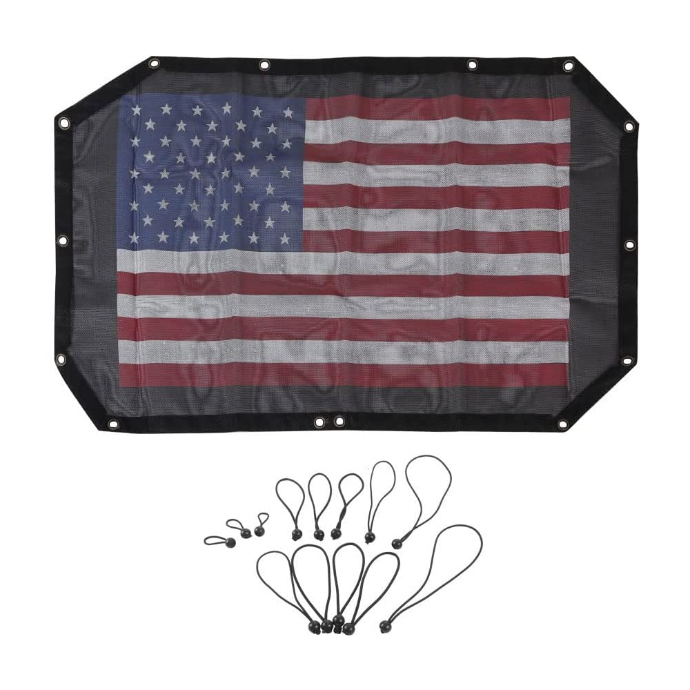 Sonnenschutz Mesh Shade Top Cover Polyester Strapazierfähiger Sonnenschutz für Jeep Wrangler 2007–2017 JK JKU 2-Türer, schwarz rot US-Flagge