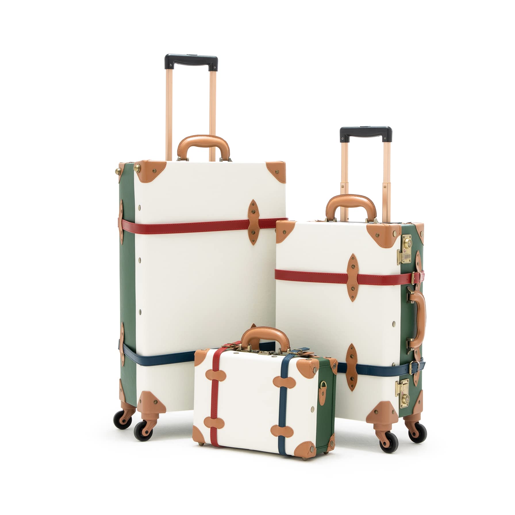 COTRUNKAGE 3 Piece Vintage Luggage Set TSA Lock Vintage Suitcase with Spinner Wheels (13" 20" 26