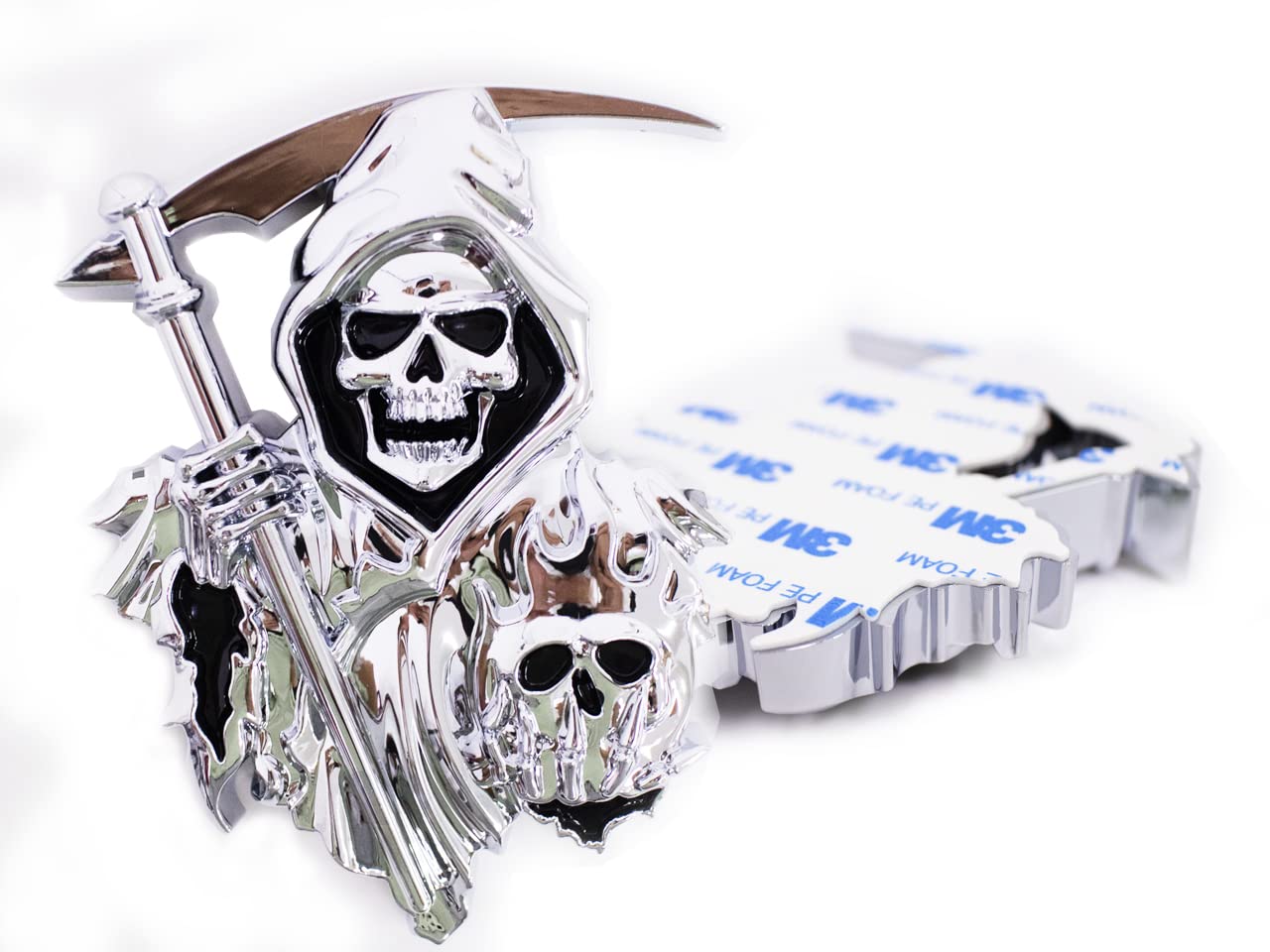 CarLab3D Grim Reaper Decal for any Flat Surface - Chrome Car Decals Skull as a Emblem