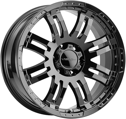 Vision 375 WARRIOR - Rueda personalizada de 16 x 8, 0 desplazamiento, patrón de pernos de 6 x 139.7, cubo de 4.331 in - borde negro brillante