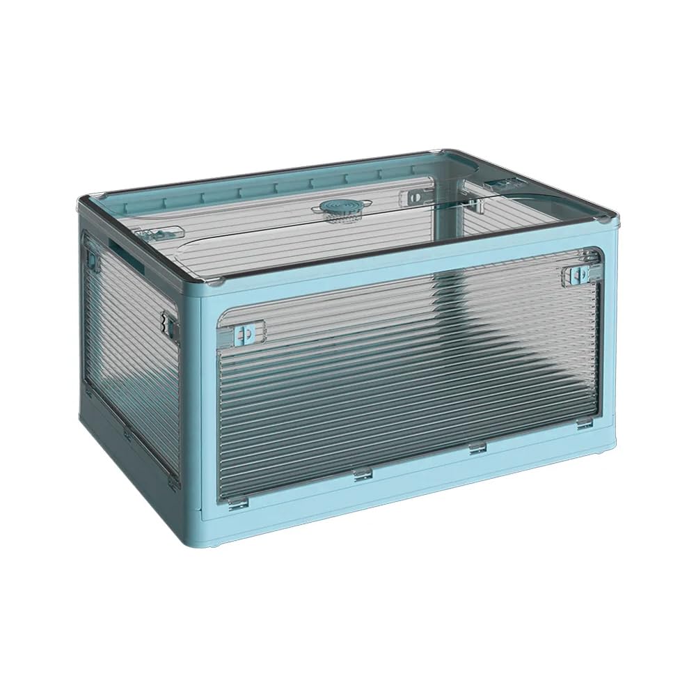oddpod™ stack genie collapsible large capacity storage box with detachable wheels/multifunctional transparent stackable, portable & foldable organizer for indoor and outdoor use - blue