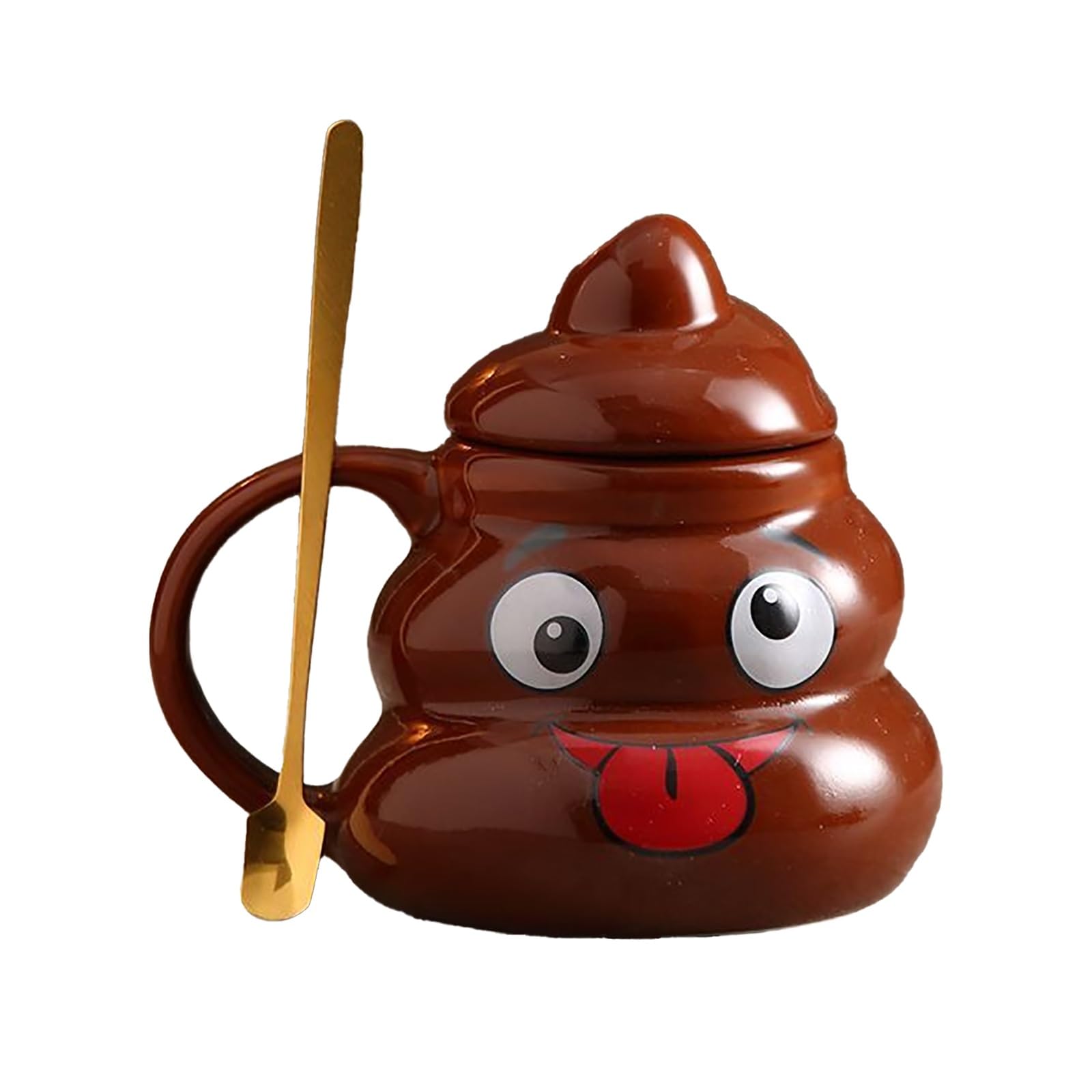 480ml / 16oz, Zabawny Kubek na Kawę Z Kupą, Ceramiczny Kubek z Pokrywką I Łyżeczką, Kreatywny I Dziwaczny, Zabawny Prezent Dla Mężczyzn I Kobiet(Natural5)