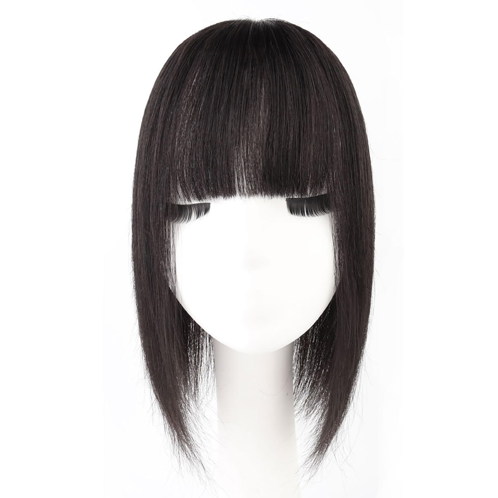 Schwarze Haar-Toppermit Pony 100% Echthaarteile for Frauen 5 X 5 Zoll Seidentoupet Clip-In-Haarteile Haarverlängerungen for Dünner Werdendes Haar(12 inch)