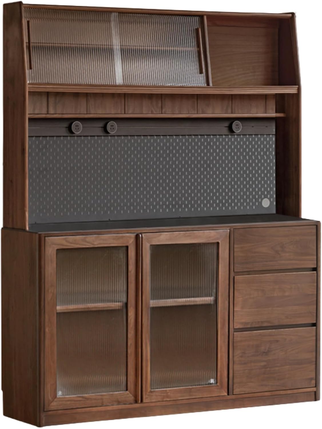 GVAwood Black Walnut Solid Wood Sideboard Hole Storage 49.2x17.7x78.7 inch / 125x45x200 сm/Rich Dark Walnut Color/Black Walnut Pure Black Slate Sideboard + Shelf + Bull Rail