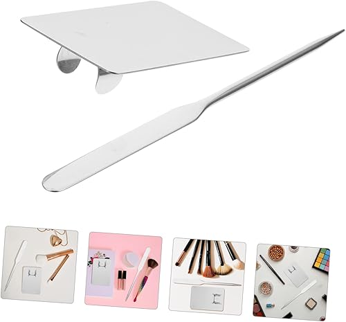 Stainless Steel Makeup Mixing Palette Set with Spatula 2pcs Professional Cosmetic Mixing Ring Tray for Makeup Artists and Professionals