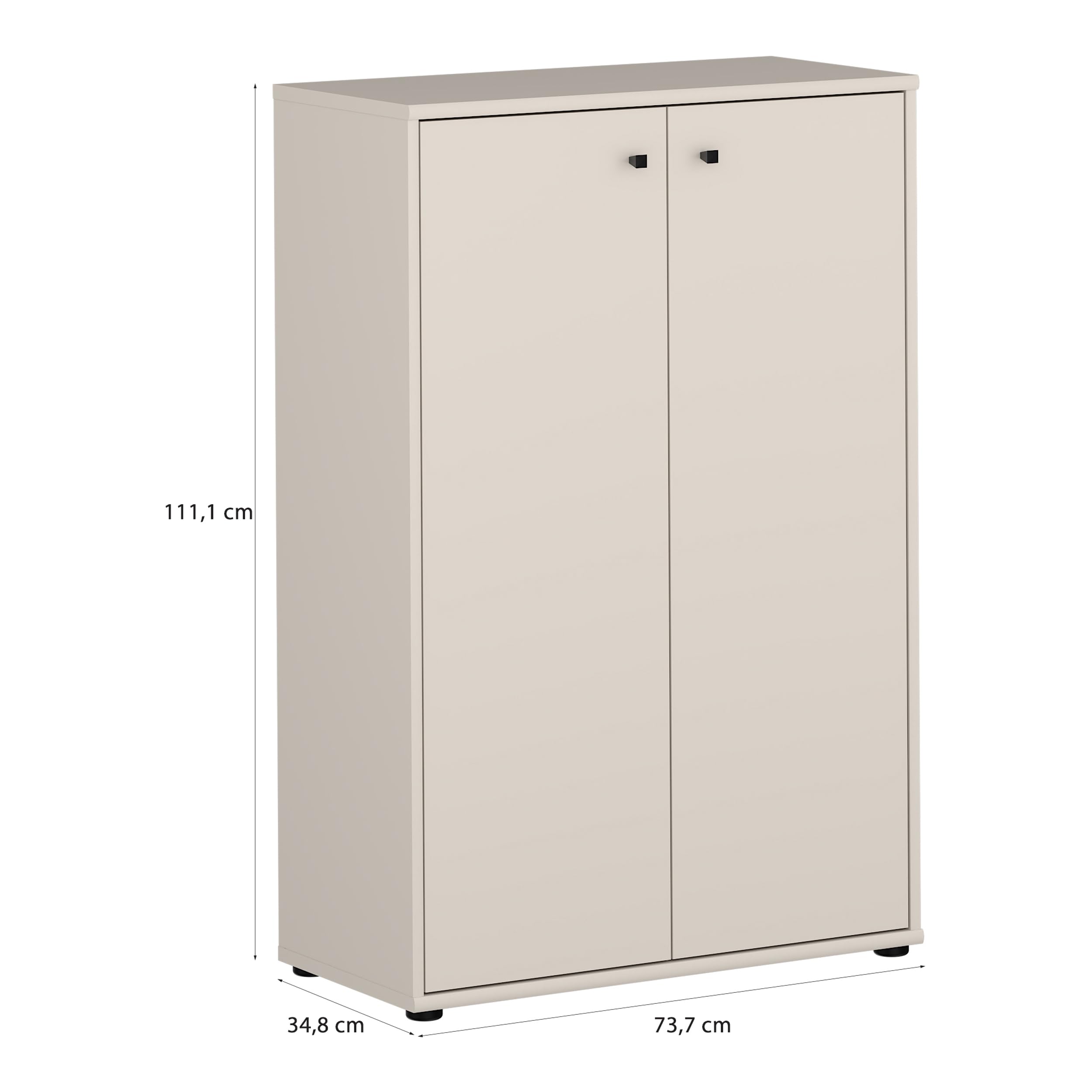 Forte TEMPRA 2 Kommode 70 80, Moderne Kommode 2-türig, Schlafzimmer, Wohnzimmer, Holzwerkstoff, Büro, Kaschmir|Beige, 73,7 cm breit x 111,1 cm hoch x 34,8 cm tief