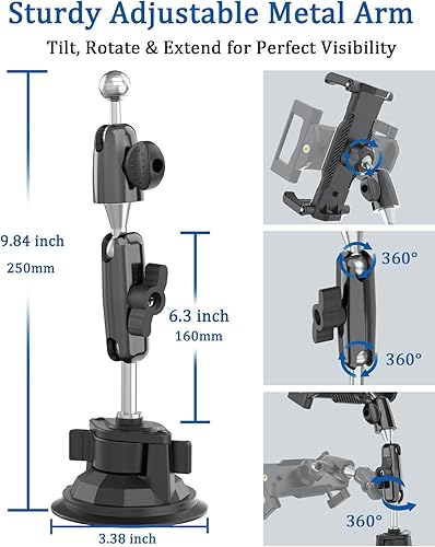Miniatura 3 de Soporte para tablet de tablero y parabrisas de automóvil, brazo de metal flexible de 360 Soporte de tableta con ventosa ultra estable para camión,
