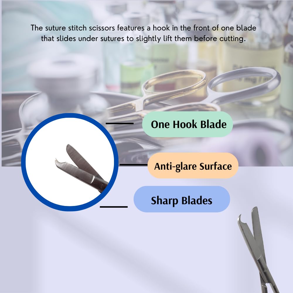 All-purpose Stainless Steel Littauer Spencer Suture Stitch Scissors with One Hook Blade for Delicate Precision Cutting (4.5