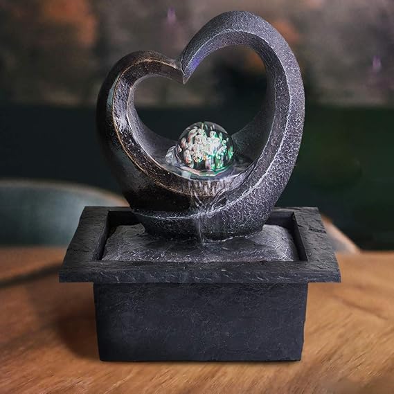 Ferrisland Tabletop Water Garden Zen Fountain with LED Light, Fountain Fengshui