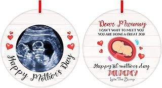 PETCEE First Mothers Day Ornaments Gifts for Mom Bump Ultrasound Picture Frame Ornament for Mom to be New Mom Expecting Mother Baby Sonogram Photo Frame Ornament Pregnant Gifts for Mom Women