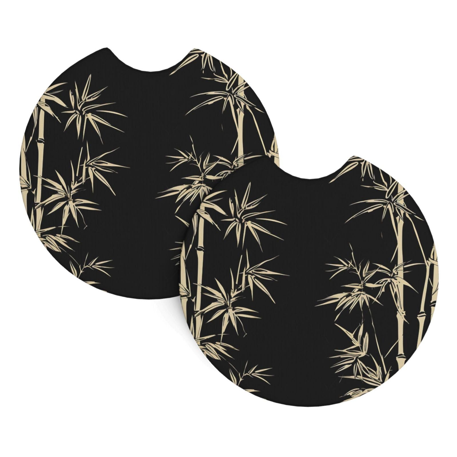 2PCS Car Coaster for Cup Holders Universal Auto Cup Mat Asian Bamboo Cup Coaster Pad 2.7" Waterproof Neoprene Non-Slip Cup Holder Coasters Car Interior Accessories for Women Men
