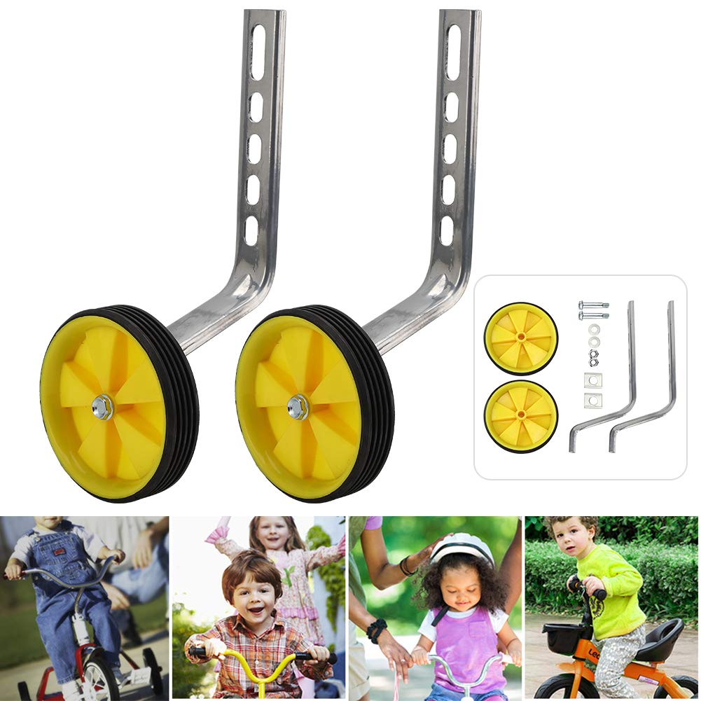 Keenso Ruota ausiliaria per bici universale per bambini, Ruote di supporto per bicicletta per bambini per 12 14 16 18 20 pollici (Gialla)