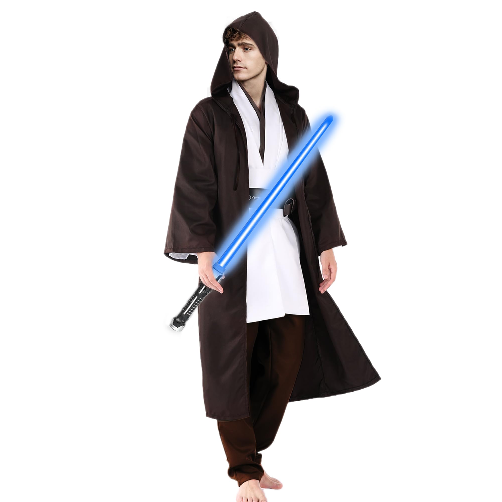 Aniepaa Halloween Costume Adult, Mens Halloween Costume, Halloweens Robe Mens with Blue Lightsaber, Robes Cape Hood Medieval Hoodies Halloweens Carnival Cosplay Set for Adults