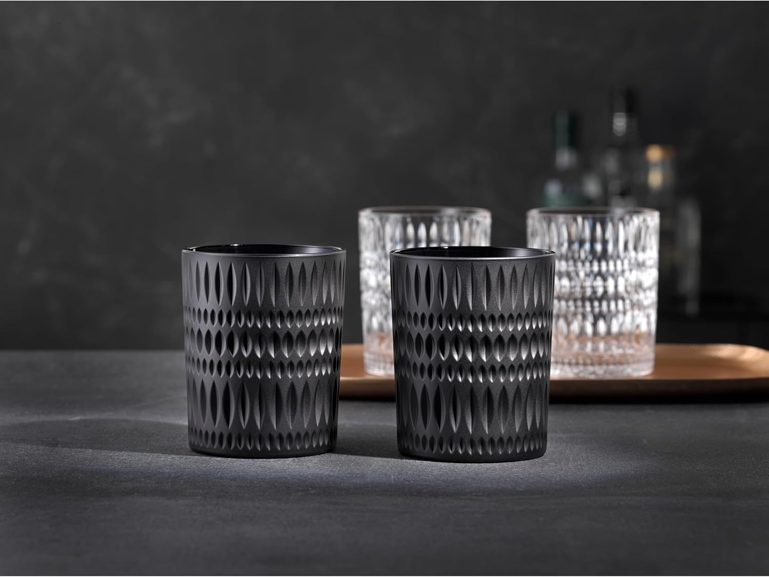 Nachtmann Ethno Whisky Tumbler, 6-teiliges Whiskybecher-Set, 304 ml, Schwarze Whiskygläser aus Kristallglas mit Schliffdekor, Spülmaschinenfest, Schwarz, 105395-3