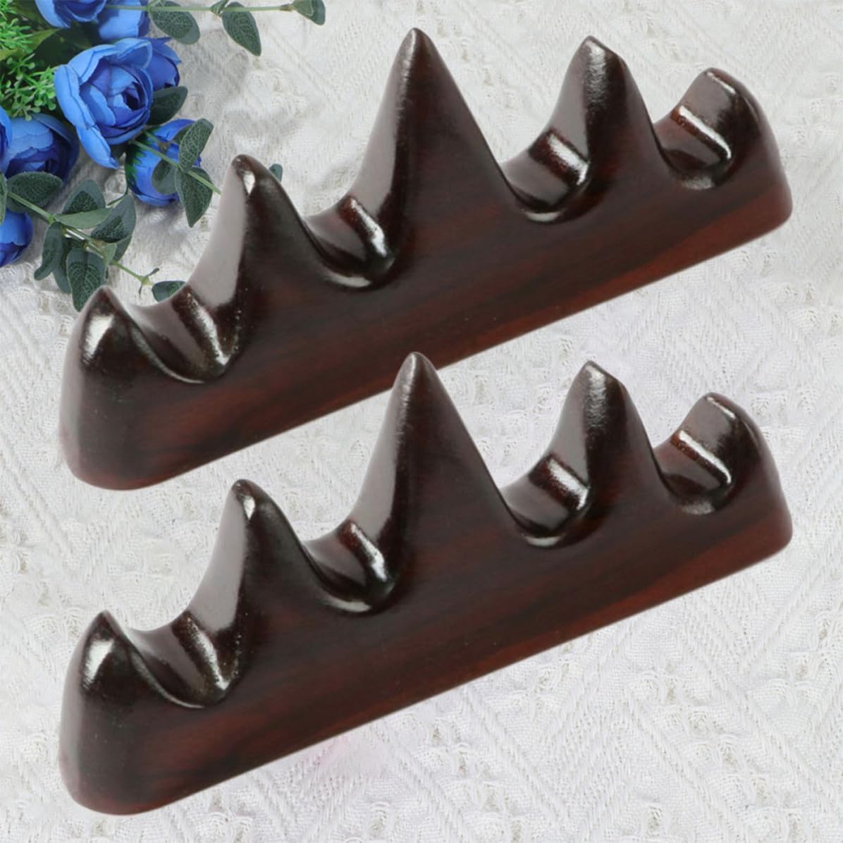 Wooden Calligraphy Brush Holder Set 2pcs with Five Finger Mountain Shape Brown Wood Desktop Ornament to Organize Brush Pens, for Home Decoration and Ink Painting for Home