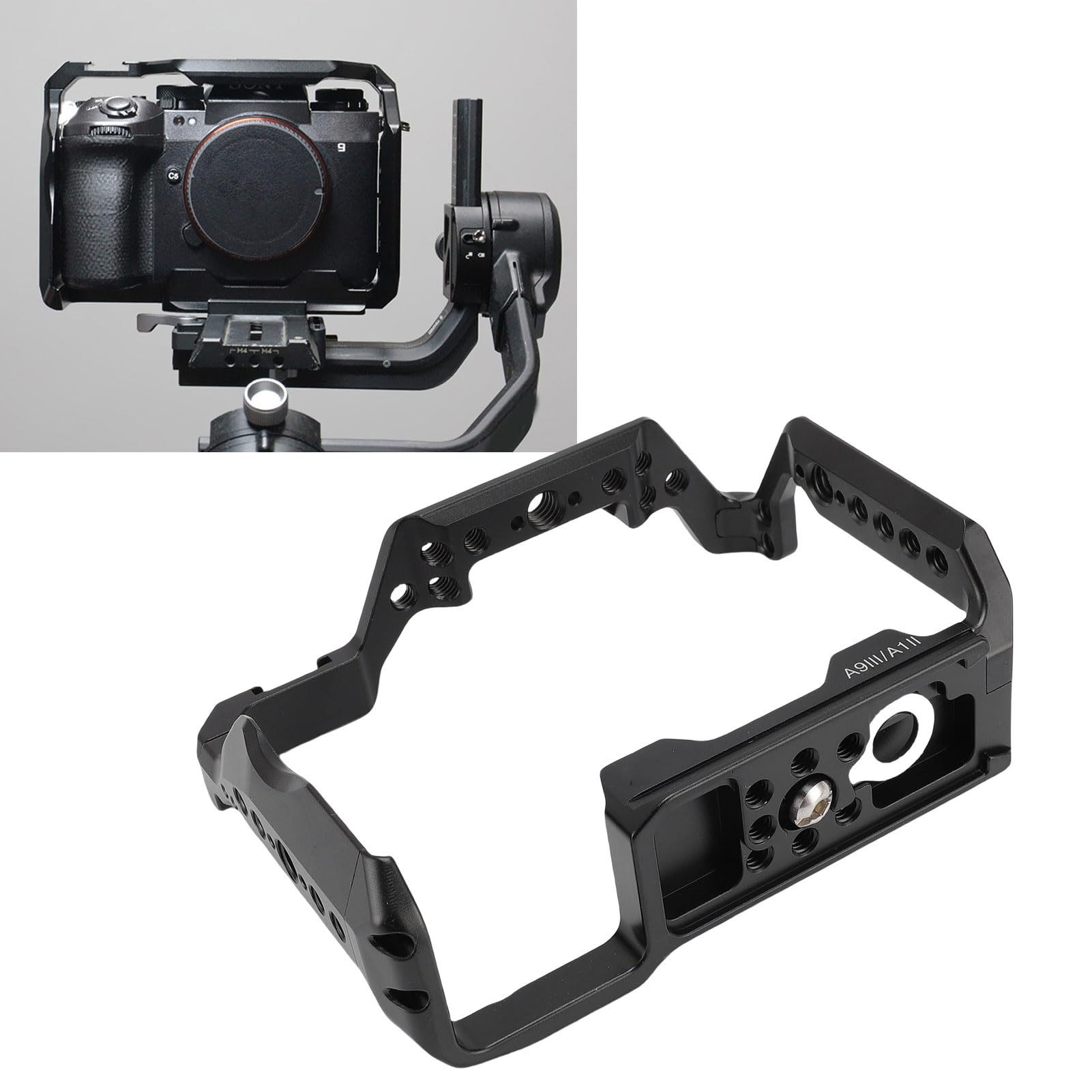Generic Wspornik Stabilizujący do Klatki Aparatu Fotograficznego do Aparatu A9III A1 II, Lekki Stop Aluminium z Otworami na Gwint 1/4 3/8 Uchwyt Zimnego Buta Kompatybilny z Arca, Akcesoria