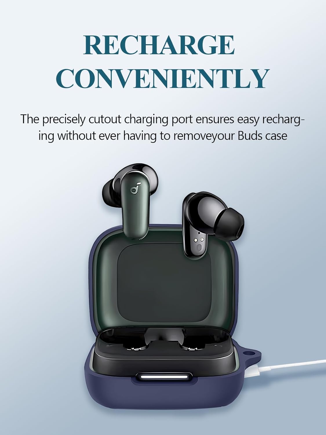 Case for Soundcore by Anker P30i Earbuds, Soft Silicone Protective Portable Scratch Shock Resistant Hard Shell with Cleaner Kit & Carabiner & Lanyard,Blue - Image 4