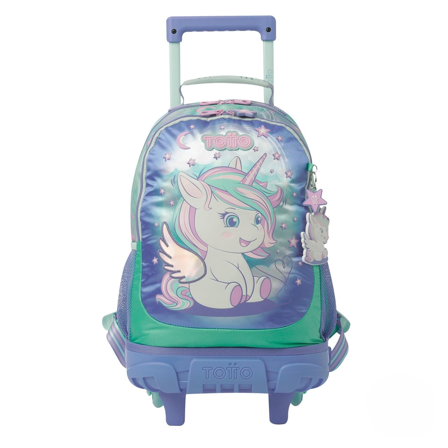 TOTTO - Mochila Escolar con Ruedas, Modelo Magic Dreams M, Mochila Mediana, Capacidad 23 L, Bolsillos Botella, Organizador Interno, Protección en la Base, Correas Ajustables, Color Azul
