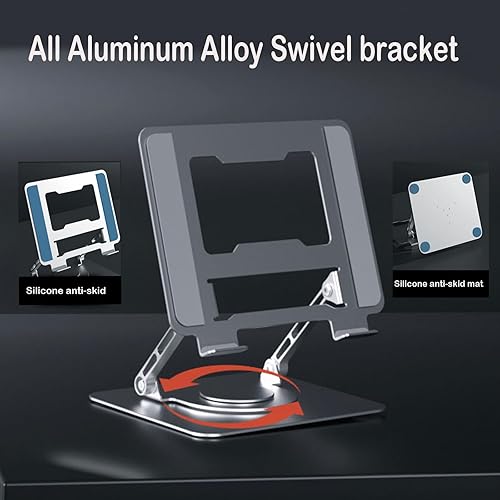Miniatura 6 de Soporte de aluminio para computadora portátil con base giratoria de 360, altura y ángulo ajustable, diseño ergonómico, compatible con MacBook,