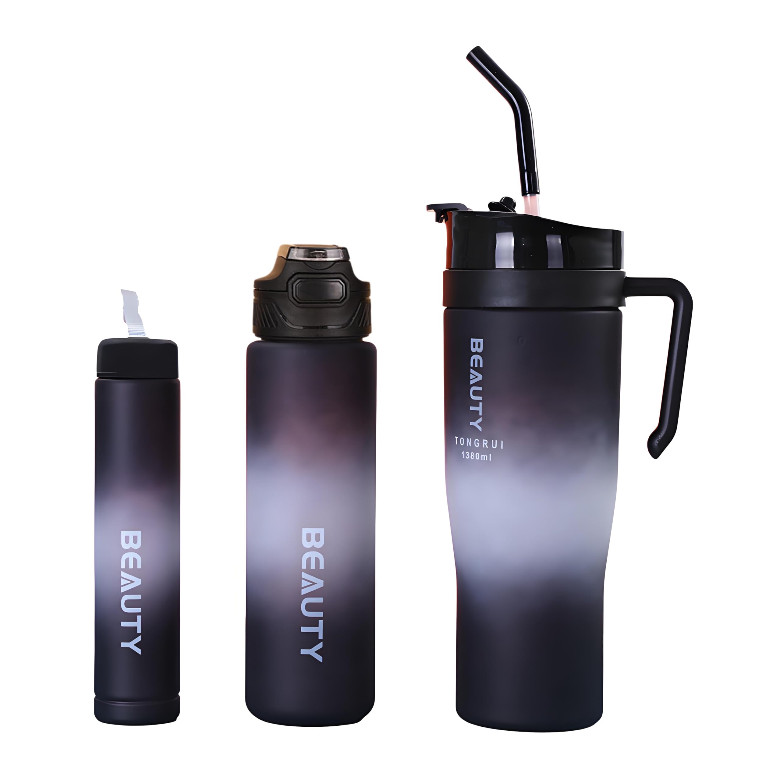 Amazon | MYEEDA 水筒 3個セット ストロー付きタンブラー メモリ