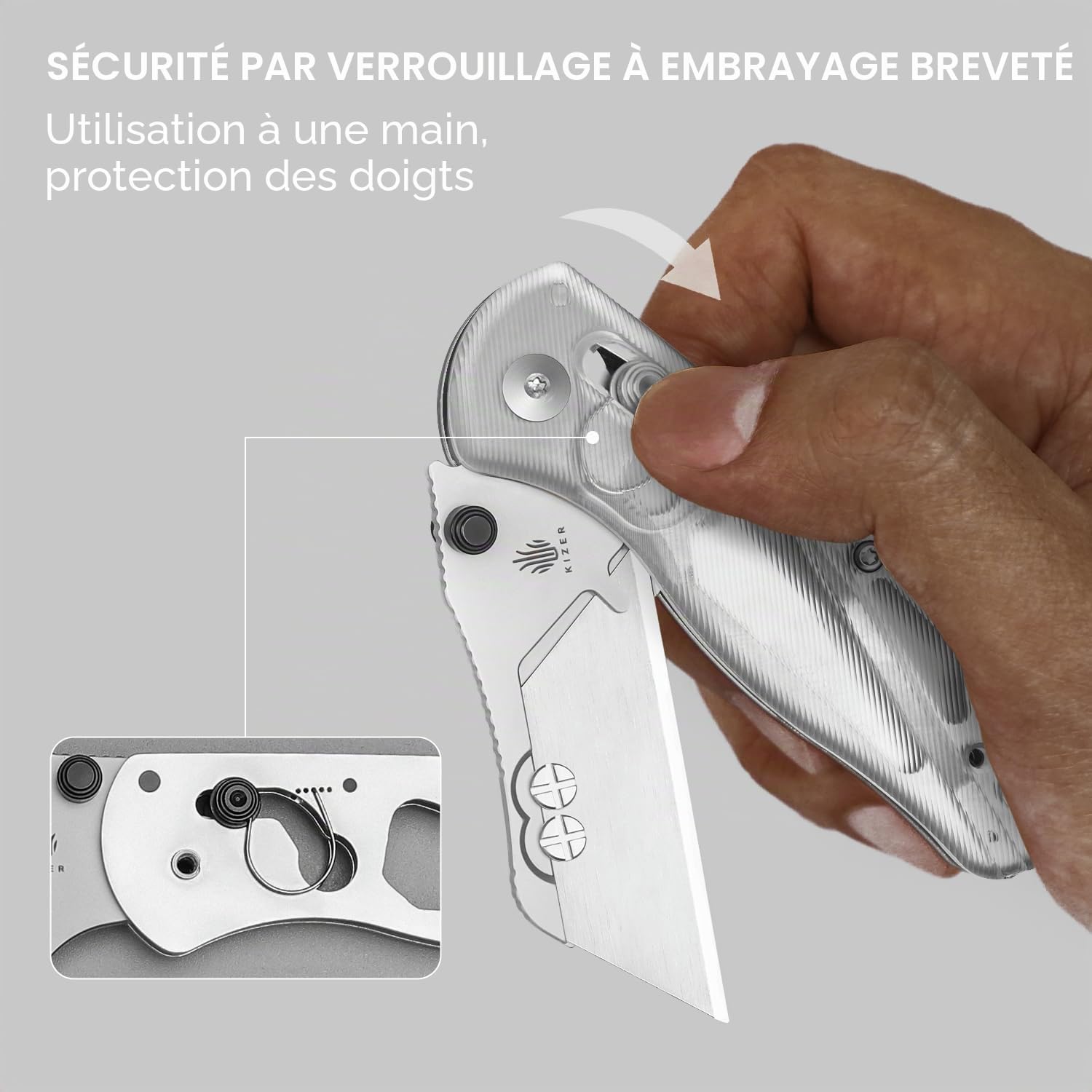 Kizer Drop Bear (Version à Double Vis) Couteau Utilitaire Pliable, Cutter à Verrouillage à Embrayage Couteau de Poche EDC avec 10 Lames de Rasoir, Couteaux de Poche avec Clip de Poche V3619JA5