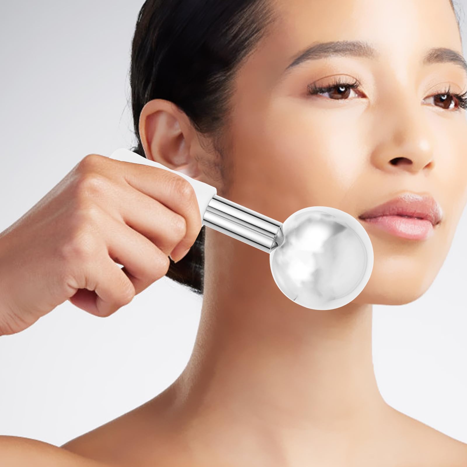 Toyvian 2 Piezas Rodillo de Masaje Facial Globos de Hielo para Tratamientos Faciales, Acero Inoxidable y Silicona, Fácil de Agarrar y Alivia la Fatiga Muscular