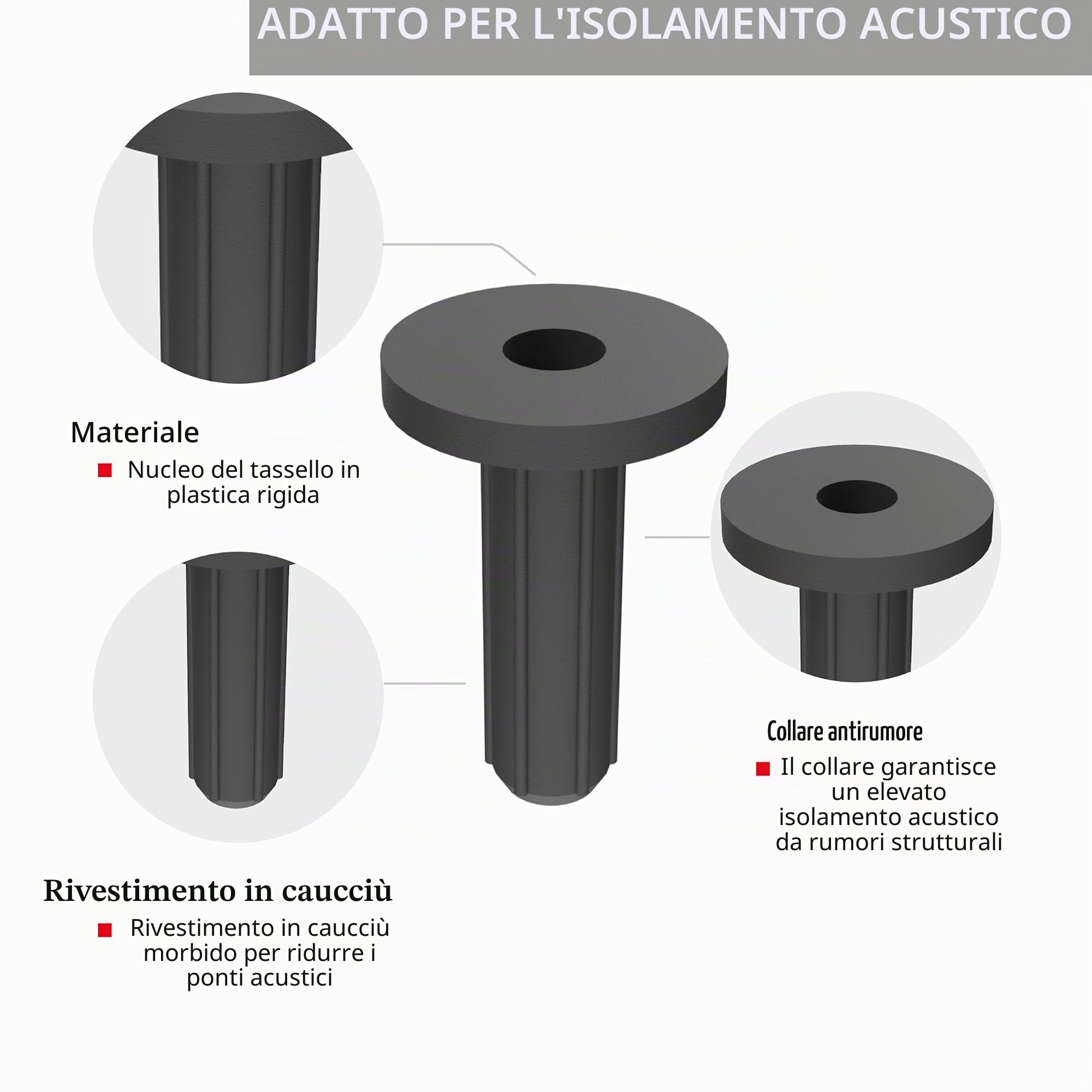 TOX tasselli per isolamento acustico con collare Sonic KB 10/30, tasselli per isolamento acustico con rivestimento in gomma, per sottostrutture e costruzioni fonoisolanti, 100 pezzi, 018100102