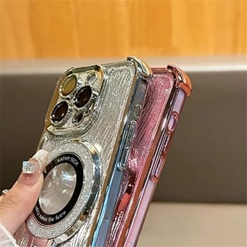 iPhone 17 Air用 グリッターウォーターホールマグネットスタンドケースエアバッグ耐衝撃カバー(iPhone 17 Air/ブルー)