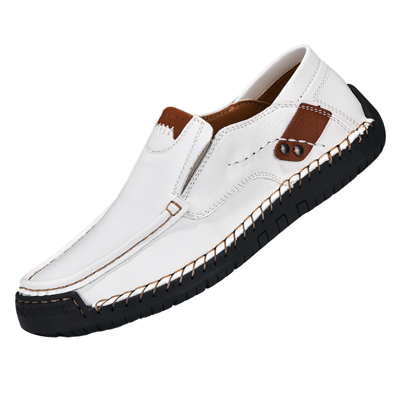 Mocassini estivi leggeri da uomo in pelle, scarpe da lavoro senza lacci, scarpe da barca con suola piatta, scarpe traspiranti, con fagioli, taglie grandi, comode