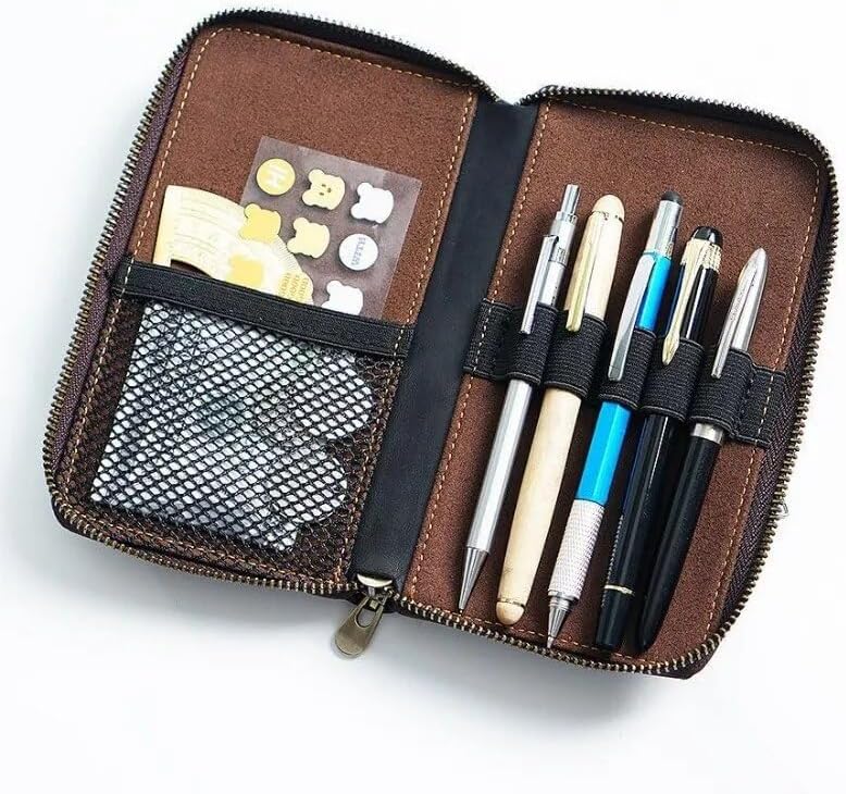 Miniatura 4 de Estuche Retro Con Cremallera Para Bolígrafos, Estuche De Lápices De Cuero De Vaca Para Estudiantes Escolares, Bolsa De Lápices Para Hombres Con