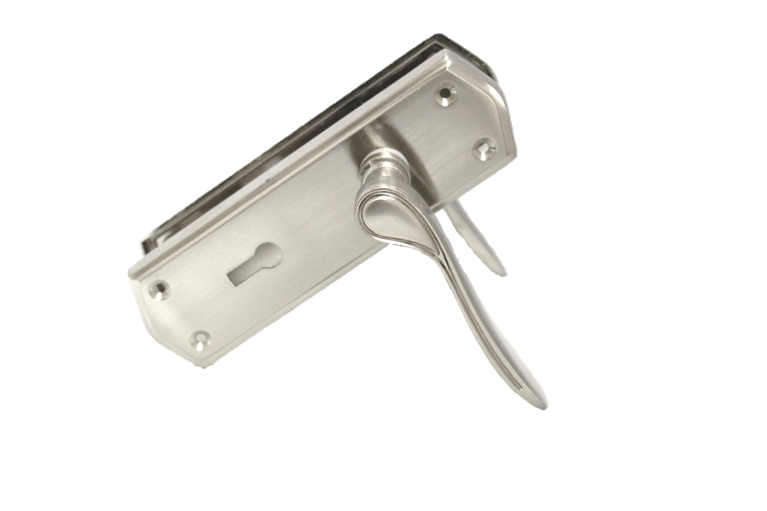 Epsom Door Handle Stellar Satin Nickel Lever Lock Set – Lever on Long Backplate – Includes 3 Lever Mortice Sash Lock – 1 Pair