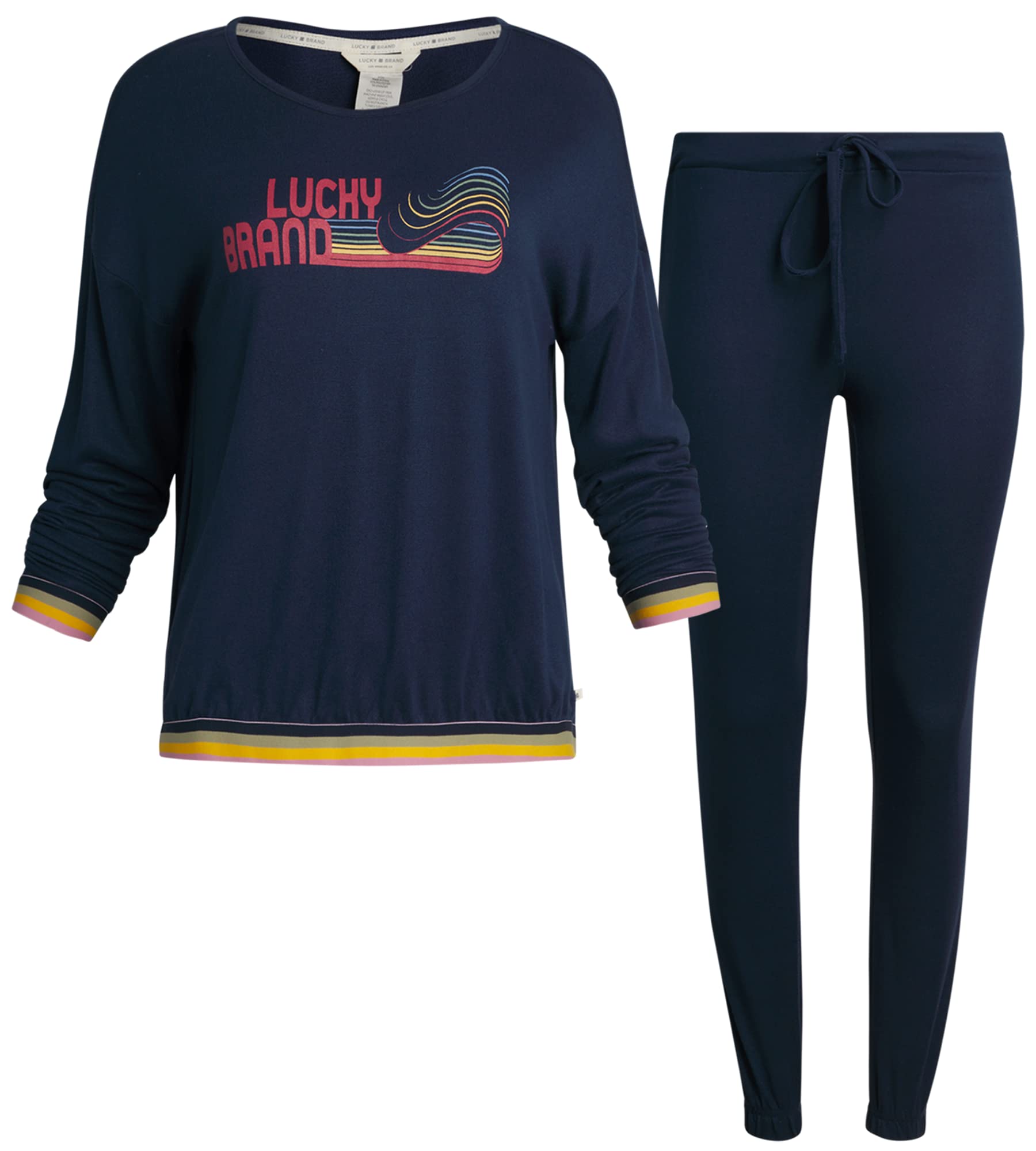 Lucky BrandWomen's Lounge Set with Long Sleeves and Trousers Made from Super Soft Hacci Pajama (Pack of 2)