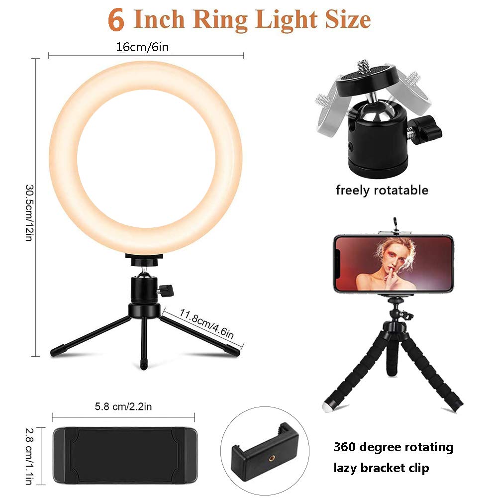 Ring Light,LED Ring Light,Ring Light with Phone Holder,6" Live Streaming Ring Light,USB Powered Mini Desktop LED Lamp 3 Modes&10 Brightness Level for Youtube Video,Selfie,Live Streaming,Tiktok (4inch)