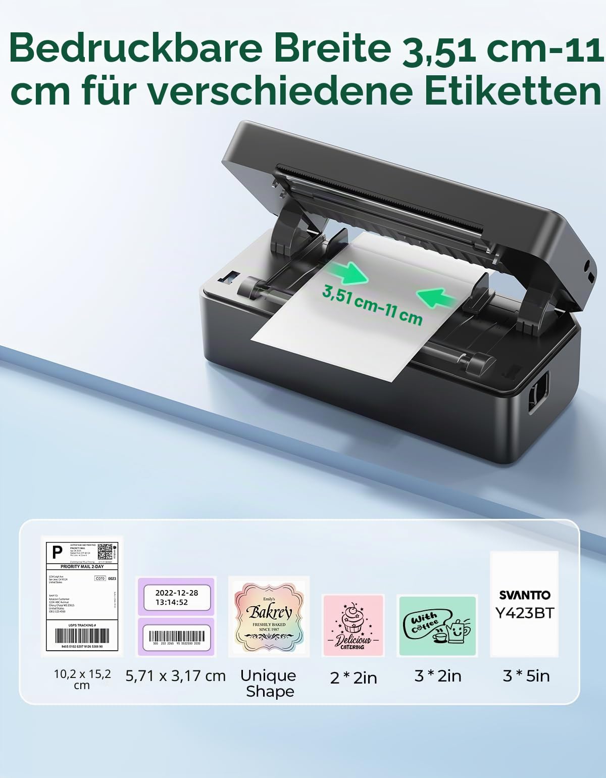 SVANTTO Bluetooth Etikettendrucker DHL, Thermodrucker Label Printer 4x6, Labeldrucker Versandetiketten Drucker für DHL UPS DPD FedEx, Etsy Shopify, Schwarz, Y42