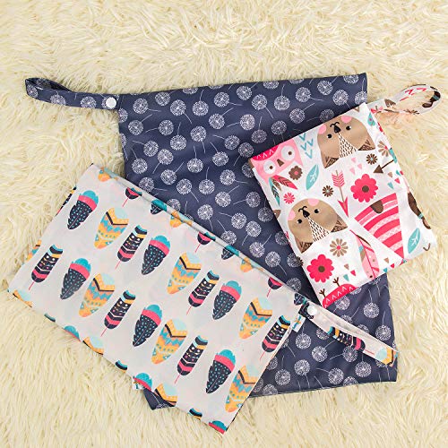 Image of Babygoal Wet Dry Bags for Baby Cloth Diapers, Washable Travel Bags, Beach, Pool, Gym Bag for Swimsuits & Wet Clothes with Two Zippered Pockets 3 Pack, 3LN11