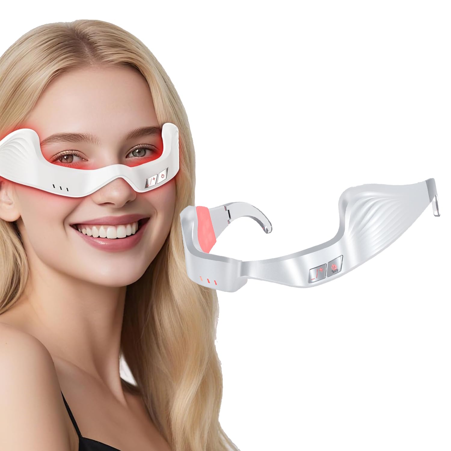 Under Eye Red Light Therapy Device Glasses for Under Eyes Eye Massager with Microcurren to Reduce 3D Contour