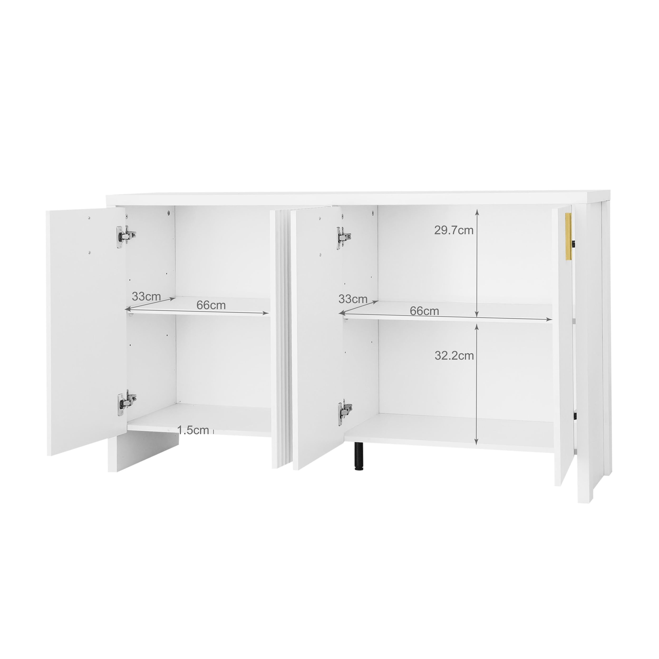 Mobile Contenitore con 4 Ante Cassettiera con Divisori Regolabili Maniglie Dorate Madia per Soggiorno Camera da Letto Cucina Sala da Pranzo Mobile Base Bianco