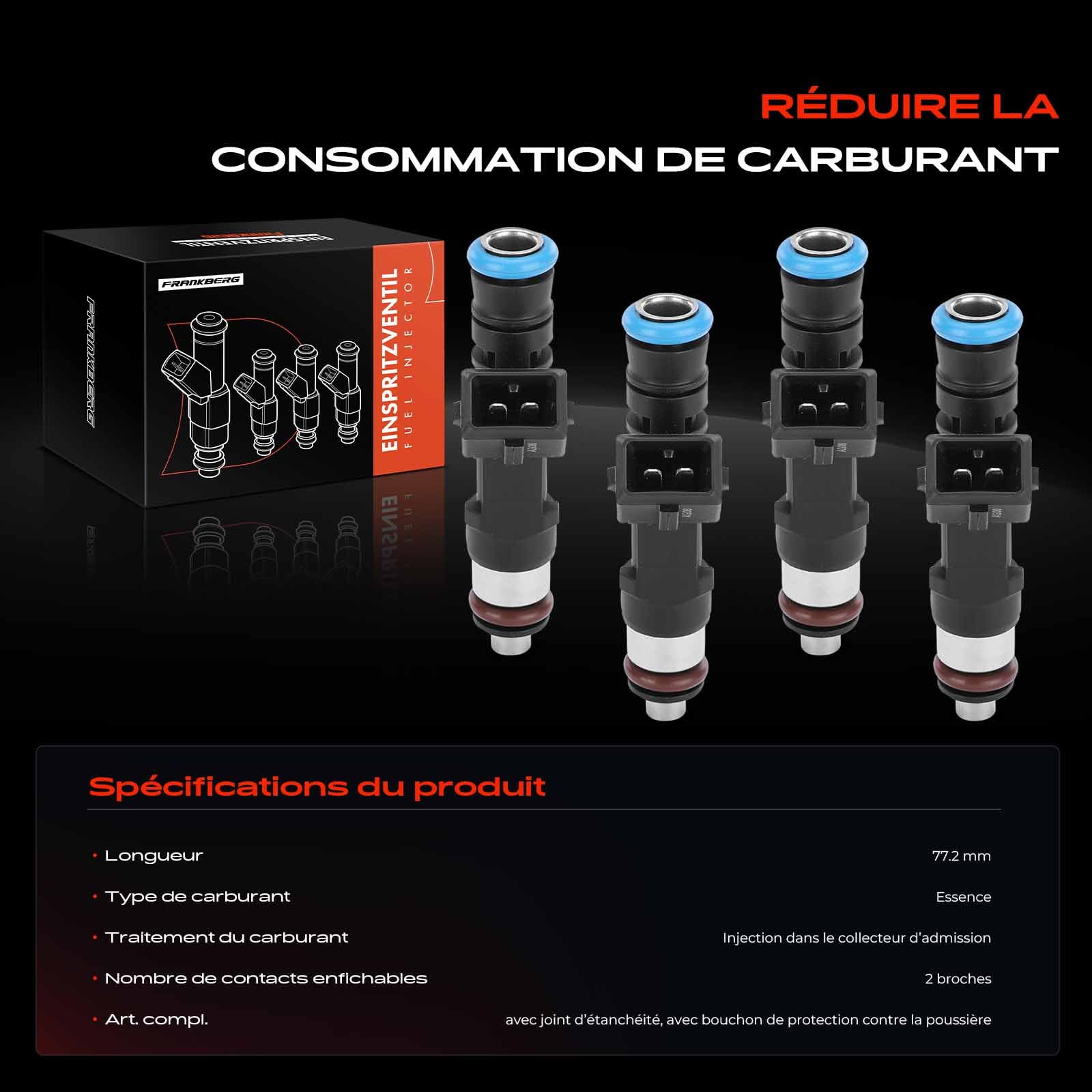 Frankberg 4 injecteurs de carburant à 2 broches, essence, 0280158205