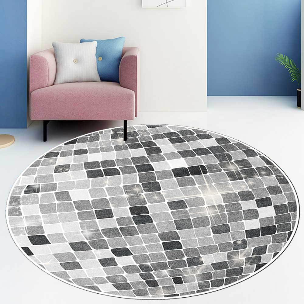Round Area Rugs,Disco Super Soft Retro Non-Slip Carpet Door Mat for Bathroom Bedroom Bath Bedside Floor Mats (Grey, 2.6 Feet)
