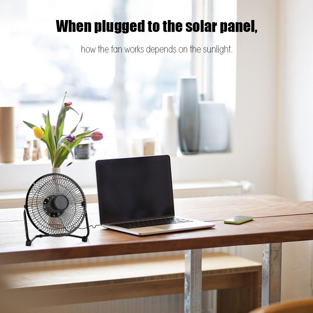Tbest large solar fan, Mini Ventilateur USB Portable Panneau Solaire Ventilateur Électrique 5.2W 6V replacement pour Cam Bureau À La Maison En Plein Air Voyager Pêche 8 Pouce